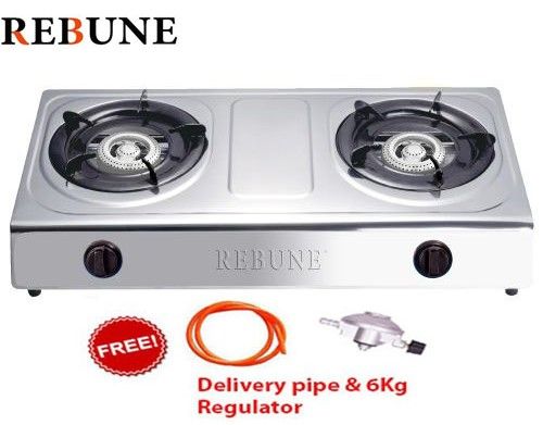 REBUNE Double Burner Cooktop - Stainless Steel