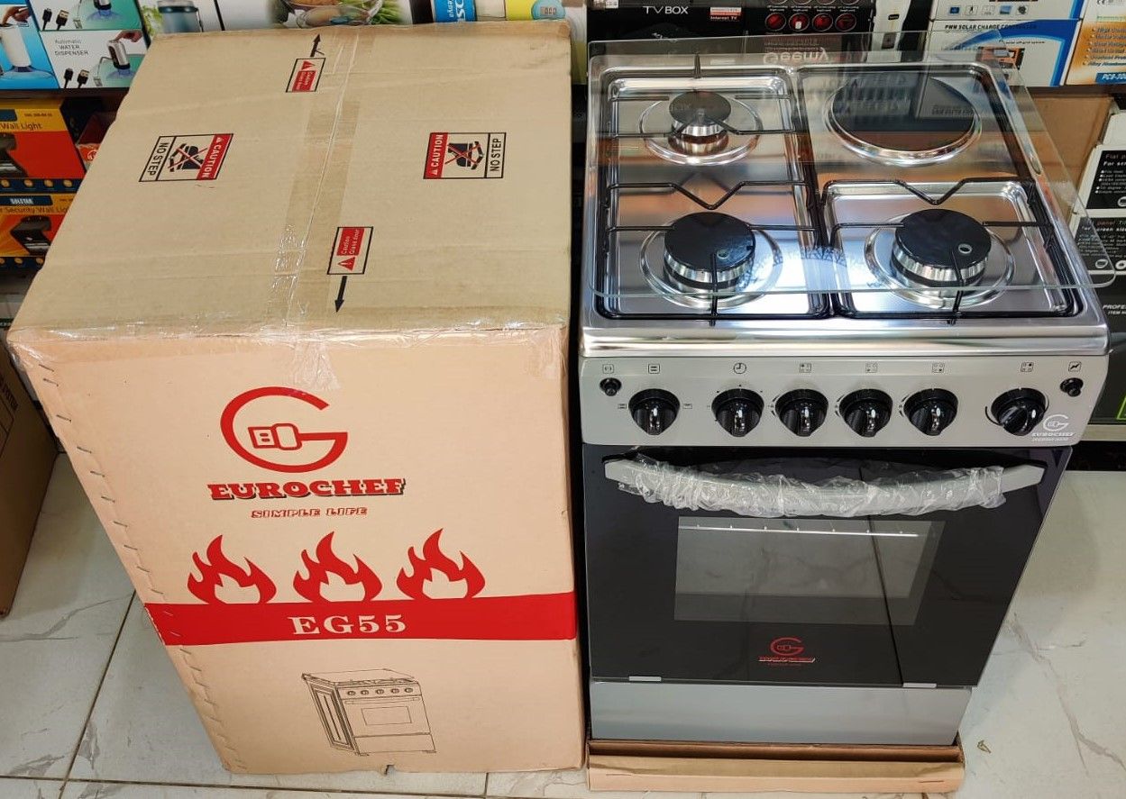 Eurochef 50*50, 3 Gas Jet Burners + 1 Hot Plate, Electric Oven Free Standing Gas Cooker