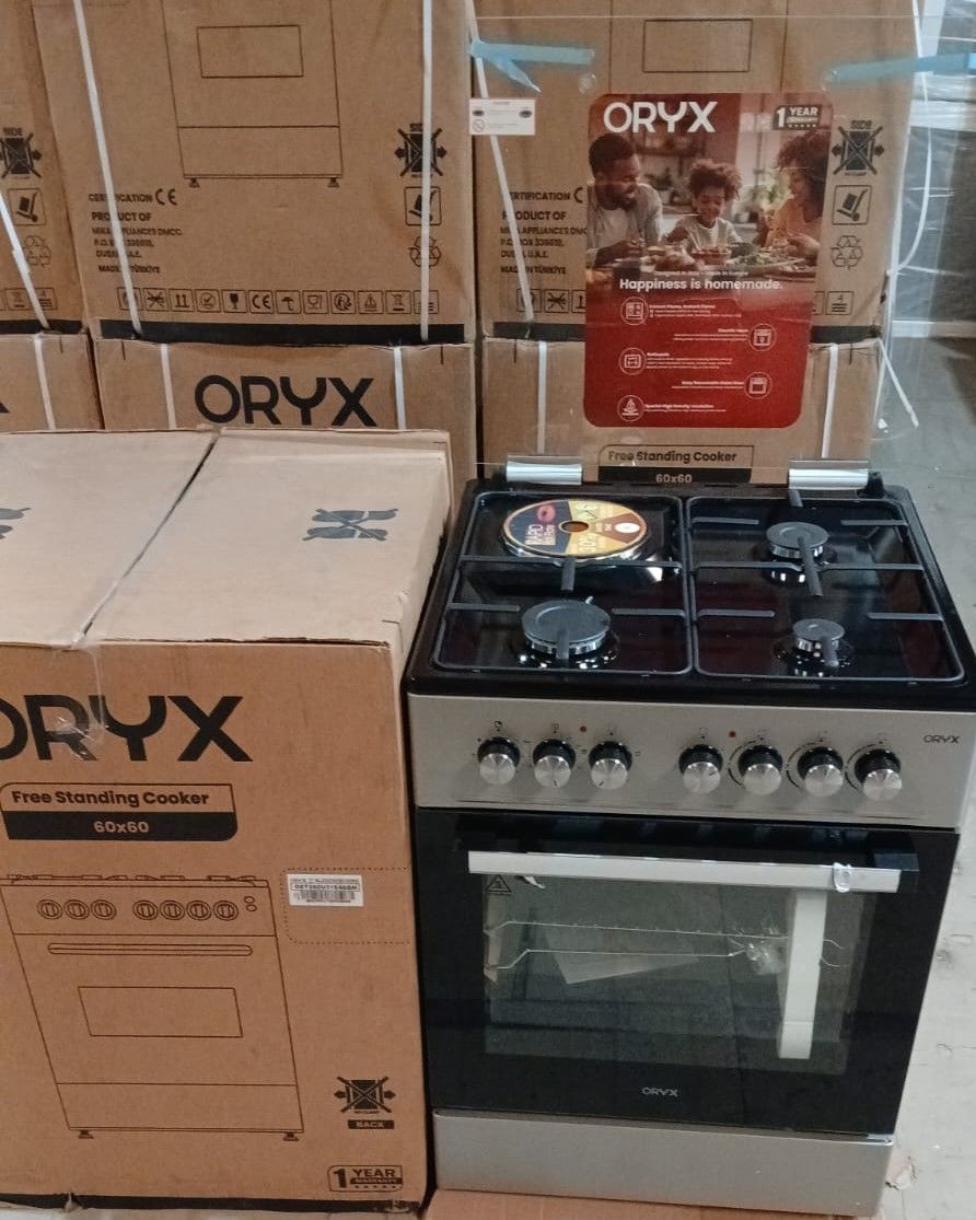 Oryx (Formerly MIKA) 60x60, 3 Gas Jet Burners+1 Rapid Plate, ROTISSERIE, Electric Oven, Standing Gas Cooker