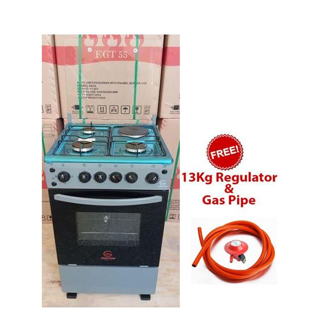EUROCHEF 50*55, 3 Gas Jet Burners + 1 Hot Plate, Electric Oven Standing Cooker + GIFTS