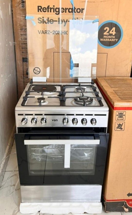 VON COOKER - 60x55, 3 Gas Jet Burners + 1 Hot Plate, Electric Oven & ROTISSERIE, Silver