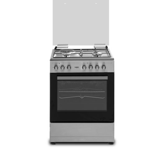 VON COOKER - 60x55, 3 Gas Jet Burners + 1 Hot Plate, Electric Oven & ROTISSERIE, Silver