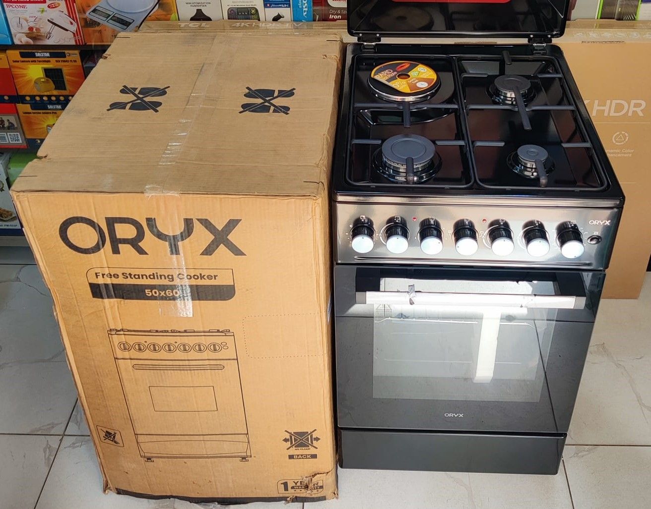 ORYX (Formerly MIKA) 50x60, 3 Gas +1 Hot Plate, Electric Oven Free Standing Gas Cooker