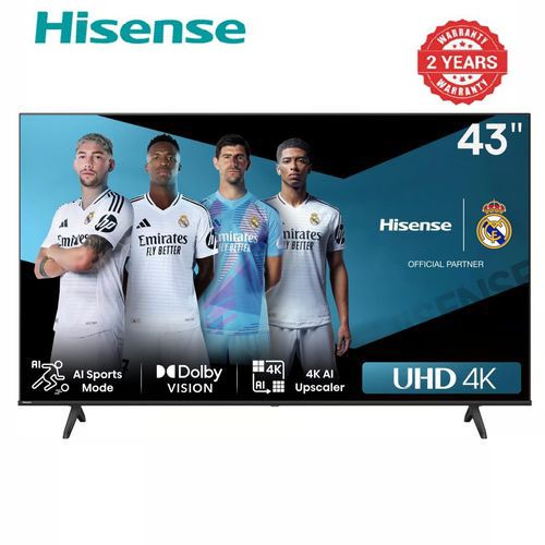 Hisense 43 Inch, UHD 4K, A6,  Bluetooth, Dolby Audio Smart TV (2 YRS WRTY)