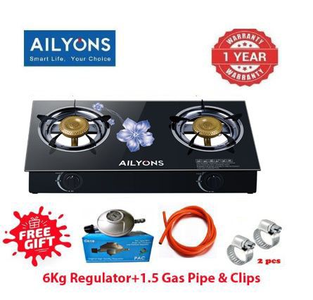 AILYONS 2-Burner Glass Top Gas Cooker