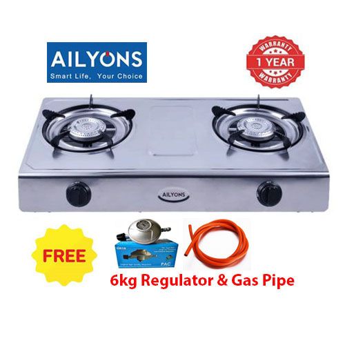 AILYONS GS017, 2-Burner Gas Cooker - Silver