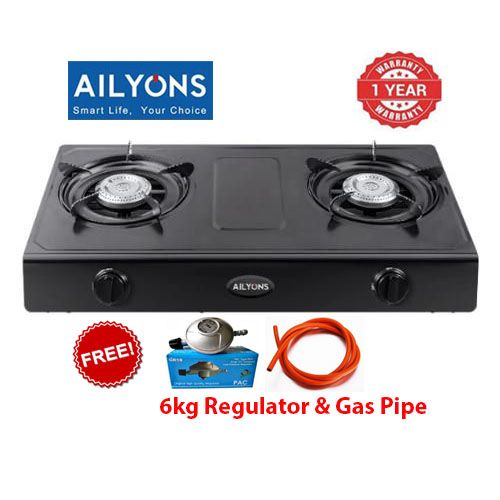 [ NEW MODEL ] AILYONS  2 - Burner, Black,  Stainless Steel Gas Cooker