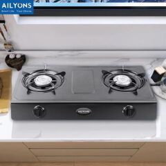 [ NEW MODEL ] AILYONS  GS017-1 Double Burner, Black,  Stainless Steel Gas Cooker