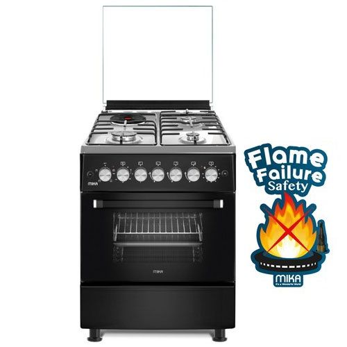 Mika 58cm x 58cm, 3 Gas Jet Burners + 1 RAPID Hot Plate, Electric Oven, Rotisserie, FLAME FAILURE SAFETY Standing Cooker