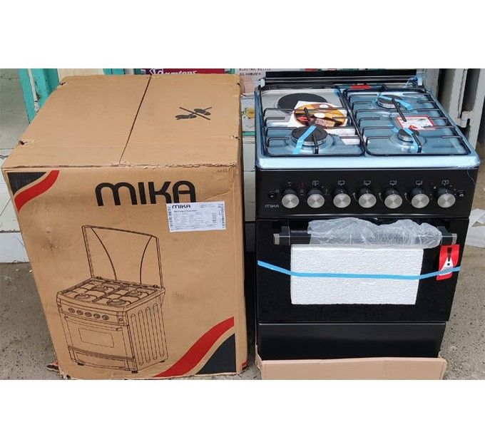 Mika 58cm x 58cm, 3 Gas Jet Burners + 1 RAPID Hot Plate, Electric Oven, Rotisserie, FLAME FAILURE SAFETY Standing Cooker