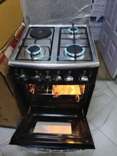 ECOMAX 50cm x 55cm, 3 Gas + 1 RAPID Hot Plate, Electric Oven & Rotisserie Free Standing Cooker