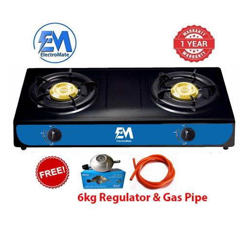 ELECTROMATE Double Burner Gas Cooker Stainless Steel Cooktop