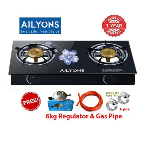 AILYONS 2-Burner Glass Top Gas Cooker