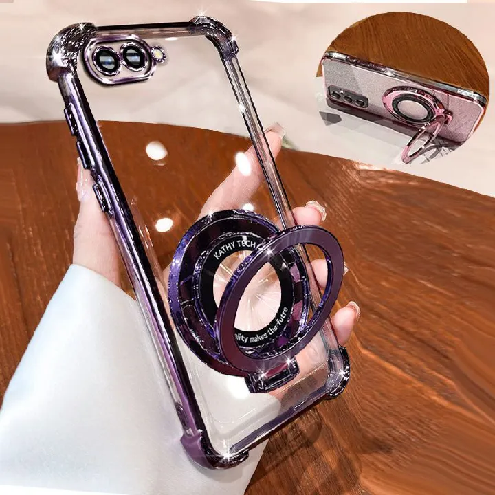Transparent Soft Case for OPPO A3s A5 Fall Prevention Magnetic Kickstand Luxury  Phone Case Protective Cover