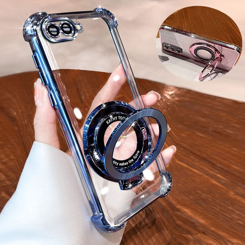 Transparent Soft Case for OPPO A3s A5 Fall Prevention Magnetic Kickstand Luxury  Phone Case Protective Cover