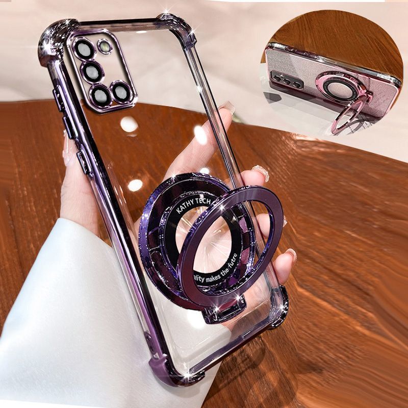 Transparent Soft Case for Samsung Galaxy A31 Fall Prevention Magnetic Kickstand Luxury Phone Case Protective Cover