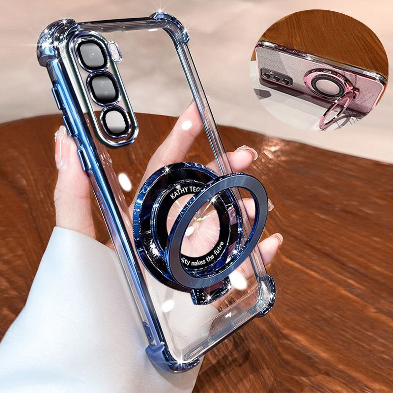 Transparent Soft Case for Vivo V40 Lite Fall Prevention Magnetic Kickstand Luxury Phone Case Protective Cover for VIVO V40 Lite