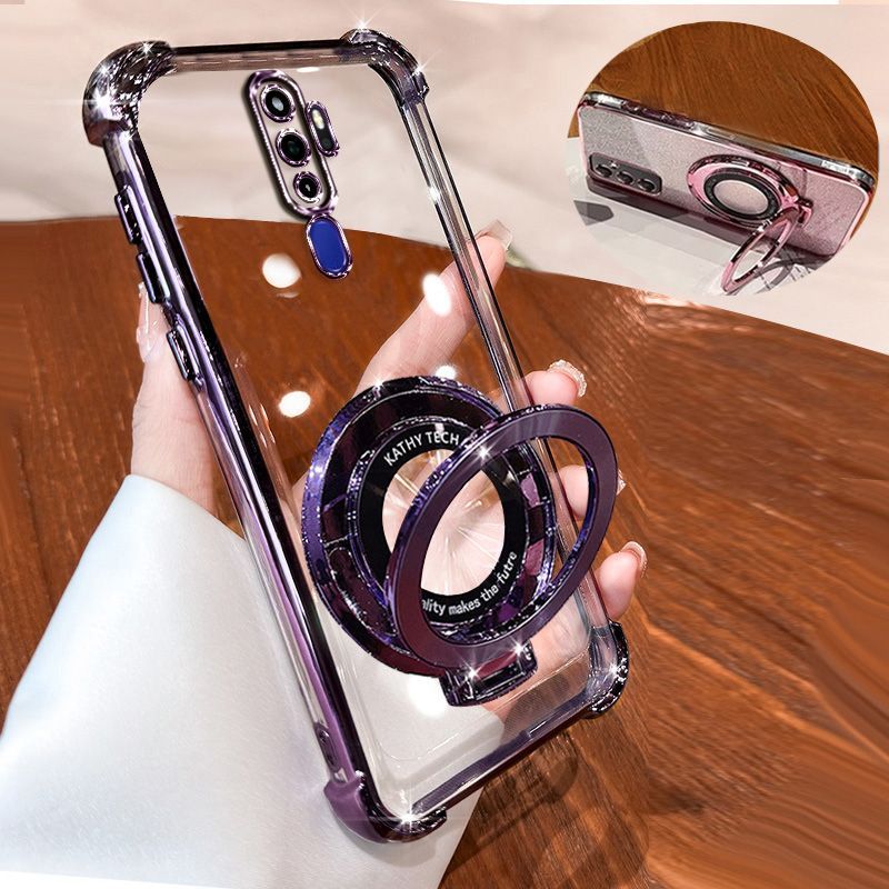 Transparent Soft Case for OPPO A9 2020 Fall Prevention Magnetic Kickstand Luxury Phone Case Protective Cover for OPPO A5 2020