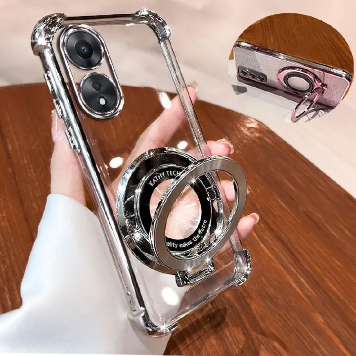 Transparent Soft Case for OPPO A98 5G Fall Prevention Magnetic Kickstand Luxury Phone Case Protective Cover for OPPO A98 5G