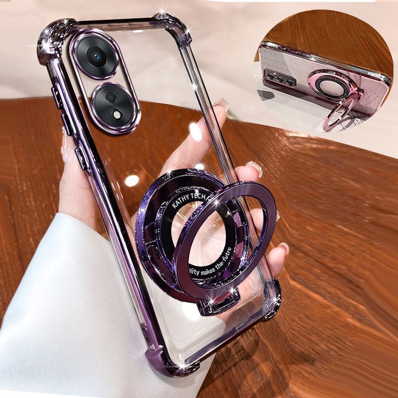 Transparent Soft Case for OPPO A98 5G Fall Prevention Magnetic Kickstand Luxury Phone Case Protective Cover for OPPO A98 5G