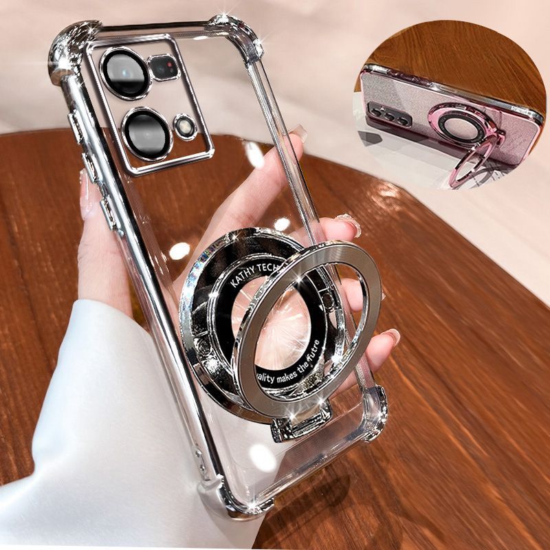 Transparent Soft Case for OPPO Reno 7 4G Fall Prevention Magnetic Kickstand Luxury Phone Case Protective Cover for OPPO Reno 8 4G