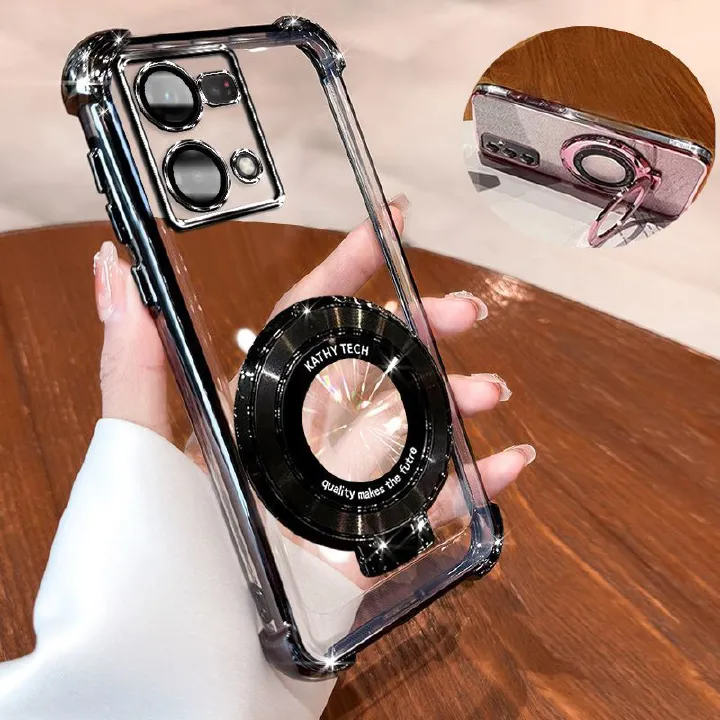 Transparent Soft Case for OPPO Reno 7 4G Fall Prevention Magnetic Kickstand Luxury Phone Case Protective Cover for OPPO Reno 8 4G