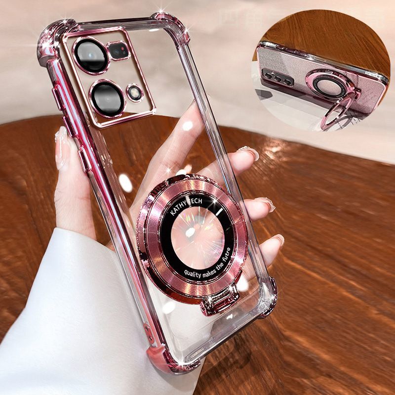 Transparent Soft Case for OPPO Reno 7 4G Fall Prevention Magnetic Kickstand Luxury Phone Case Protective Cover for OPPO Reno 8 4G