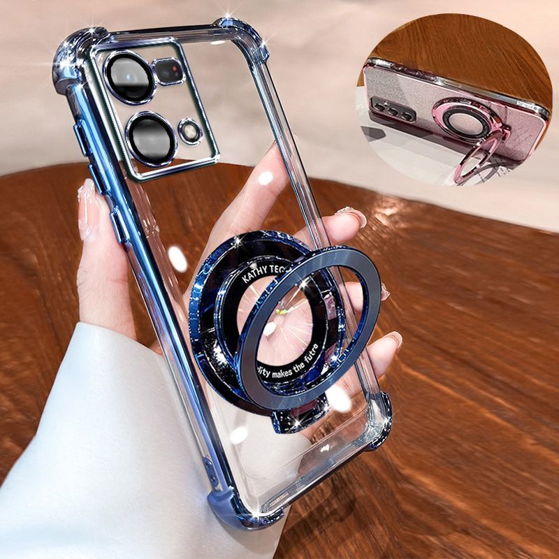 Transparent Soft Case for OPPO Reno 7 4G Fall Prevention Magnetic Kickstand Luxury Phone Case Protective Cover for OPPO Reno 8 4G