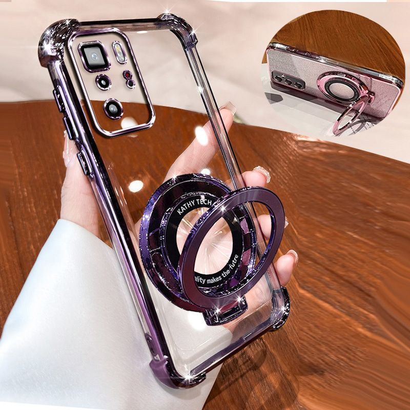 Transparent Soft Case for Xiaomi Poco X3 GT Fall Prevention Magnetic Kickstand Luxury Phone Case Protective Cover for Xiaomi Redmi Note 10 Pro 5G