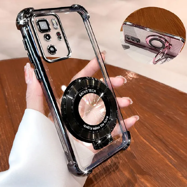 Transparent Soft Case for Xiaomi Poco X3 GT Fall Prevention Magnetic Kickstand Luxury Phone Case Protective Cover for Xiaomi Redmi Note 10 Pro 5G
