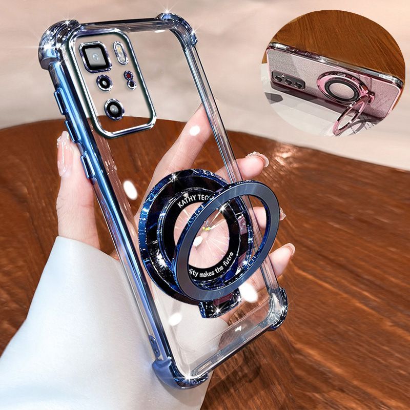 Transparent Soft Case for Xiaomi Poco X3 GT Fall Prevention Magnetic Kickstand Luxury Phone Case Protective Cover for Xiaomi Redmi Note 10 Pro 5G