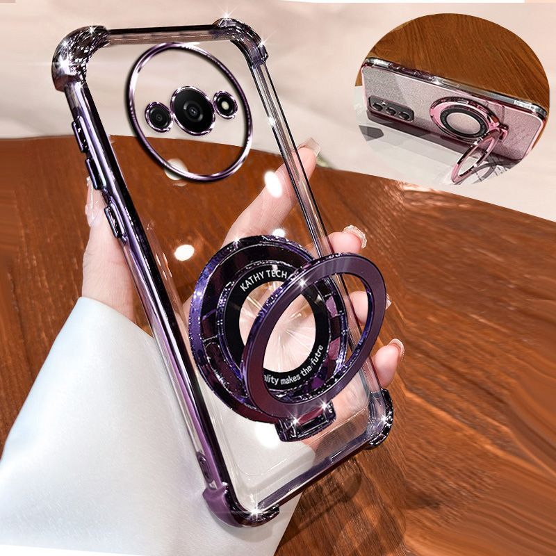 Transparent Soft Case for Xiaomi Redmi A3 Fall Prevention Magnetic Kickstand Luxury Phone Case Protective Cover for Xiaomi Redmi A3X