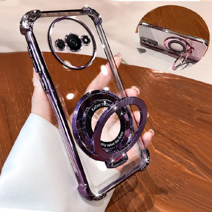 Transparent Soft Case for Xiaomi Redmi A3 Fall Prevention Magnetic Kickstand Luxury Phone Case Protective Cover for Xiaomi Redmi A3X