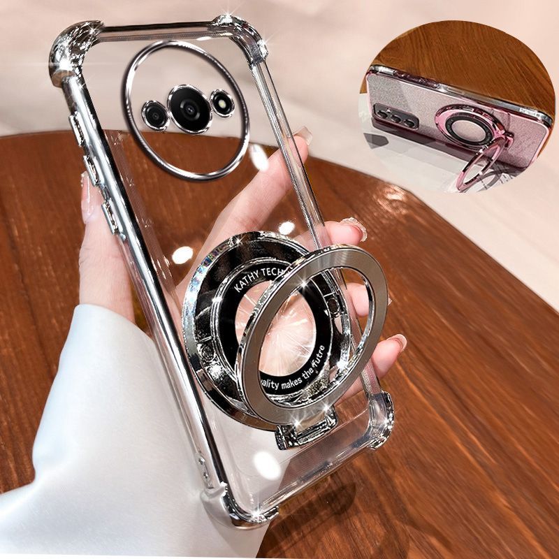 Transparent Soft Case for Xiaomi Redmi A3 Fall Prevention Magnetic Kickstand Luxury Phone Case Protective Cover for Xiaomi Redmi A3X