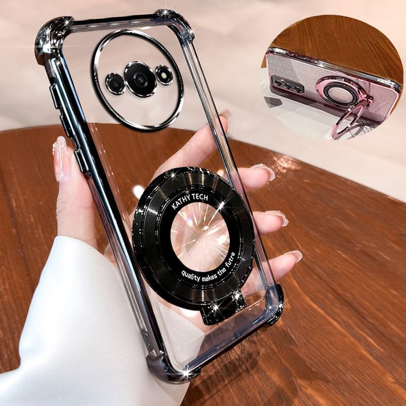 Transparent Soft Case for Xiaomi Redmi A3 Fall Prevention Magnetic Kickstand Luxury Phone Case Protective Cover for Xiaomi Redmi A3X