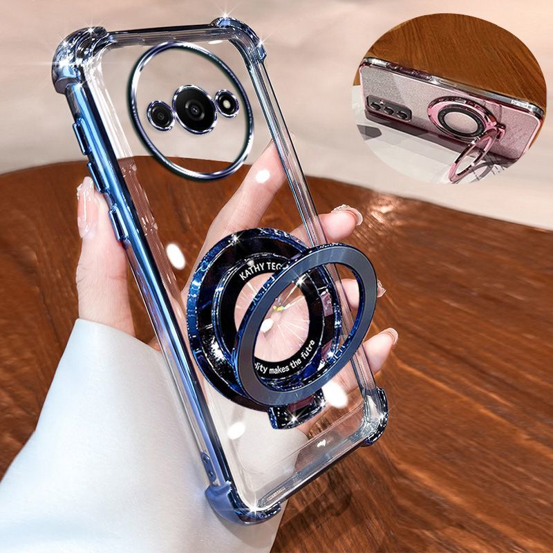 Transparent Soft Case for Xiaomi Redmi A3 Fall Prevention Magnetic Kickstand Luxury Phone Case Protective Cover for Xiaomi Redmi A3X