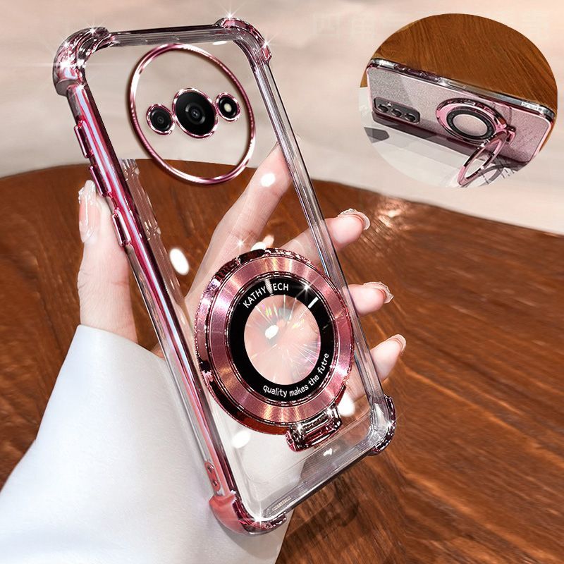 Transparent Soft Case for Xiaomi Redmi A3 Fall Prevention Magnetic Kickstand Luxury Phone Case Protective Cover for Xiaomi Redmi A3X