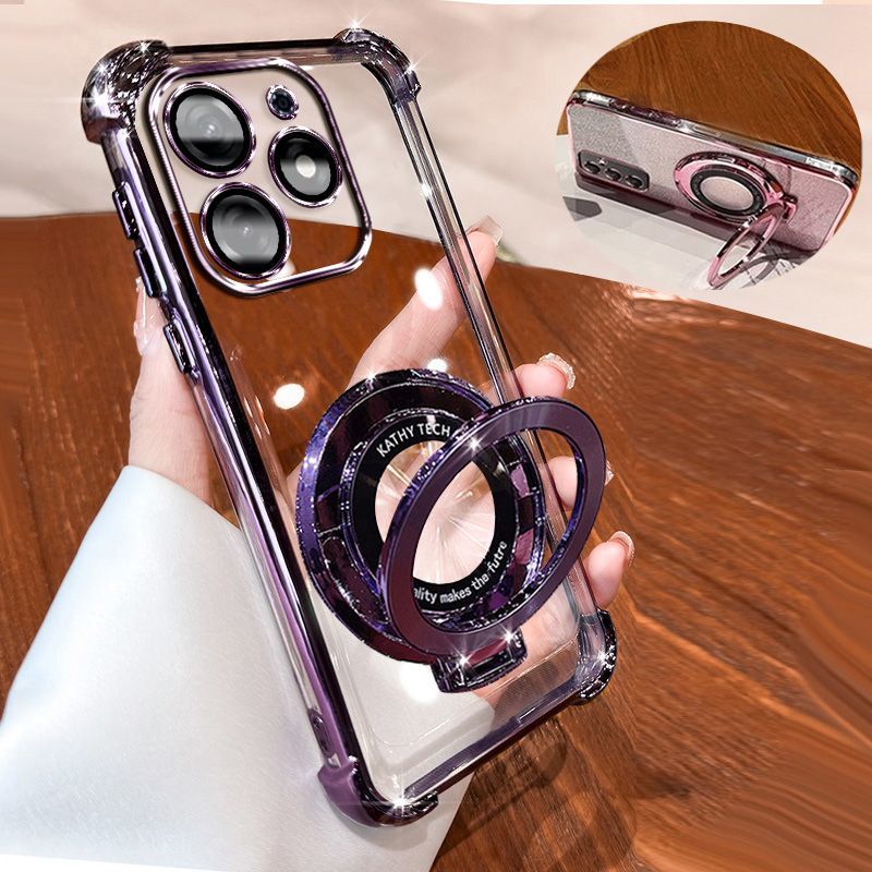 Transparent Soft Case for Tecno Spark 10C, Fall Prevention Magnetic Kickstand Luxury Phone Case Protective Cover for Tecno Spark 10C