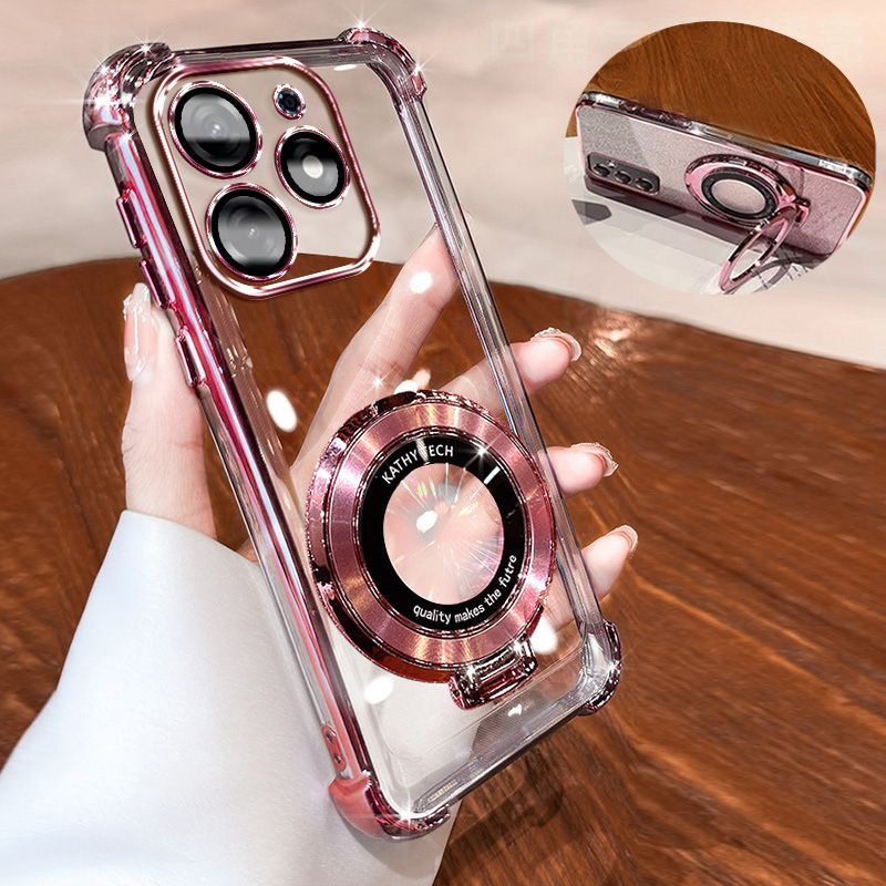 Transparent Soft Case for Tecno Spark 10C, Fall Prevention Magnetic Kickstand Luxury Phone Case Protective Cover for Tecno Spark 10C