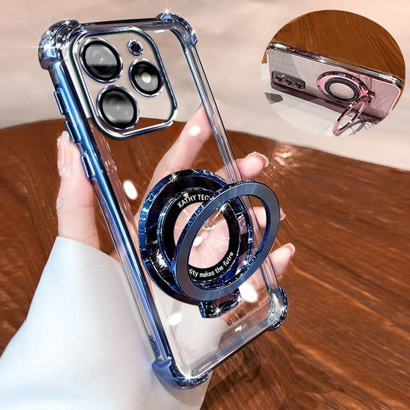 Transparent Soft Case for Tecno Spark 10C, Fall Prevention Magnetic Kickstand Luxury Phone Case Protective Cover for Tecno Spark 10C