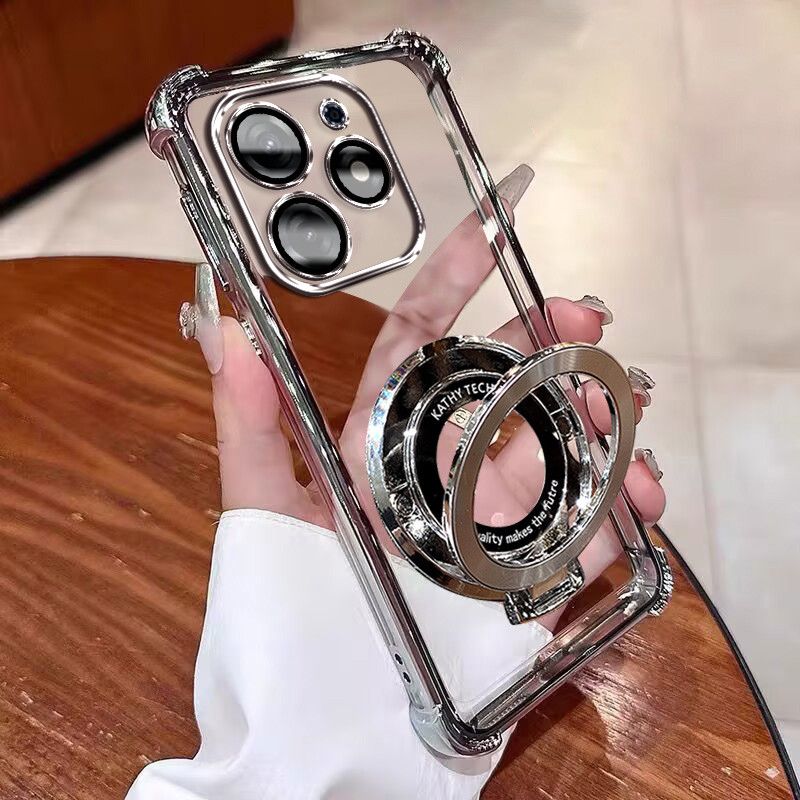 Transparent Soft Case for Tecno Spark 10 Fall Prevention Magnetic Kickstand Luxury Phone Case Protective Cover for Tecno Spark 10