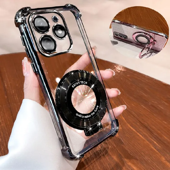 Transparent Soft Case for Tecno Spark 10 Fall Prevention Magnetic Kickstand Luxury Phone Case Protective Cover for Tecno Spark 10