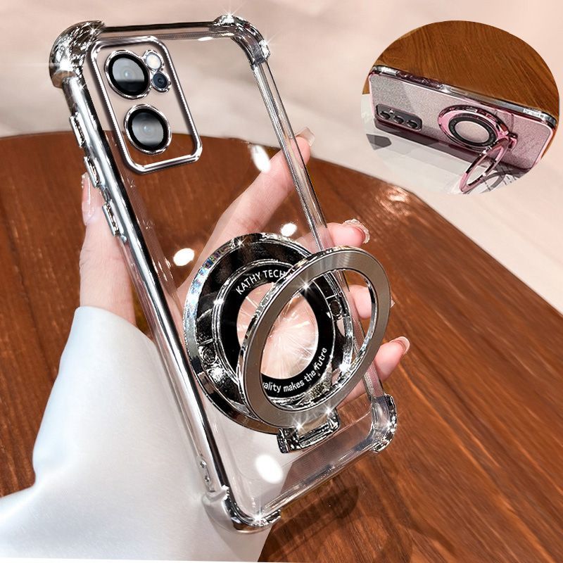 Transparent Soft Case for OPPO Reno 7 5G Fall Prevention Magnetic Kickstand Luxury Phone Case Protective Cover for Reno 7 5G
