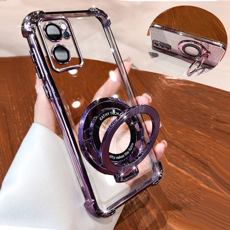 Transparent Soft Case for OPPO Reno 7 5G Fall Prevention Magnetic Kickstand Luxury Phone Case Protective Cover for Reno 7 5G