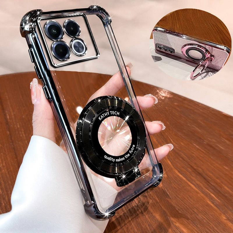 Transparent Soft Case for Infinix Note 40 Pro 4G/5g Fall Prevention Magnetic Kickstand Luxury Phone Case Protective Cover for Infinix Note 40 Pro+/ Plus 5G