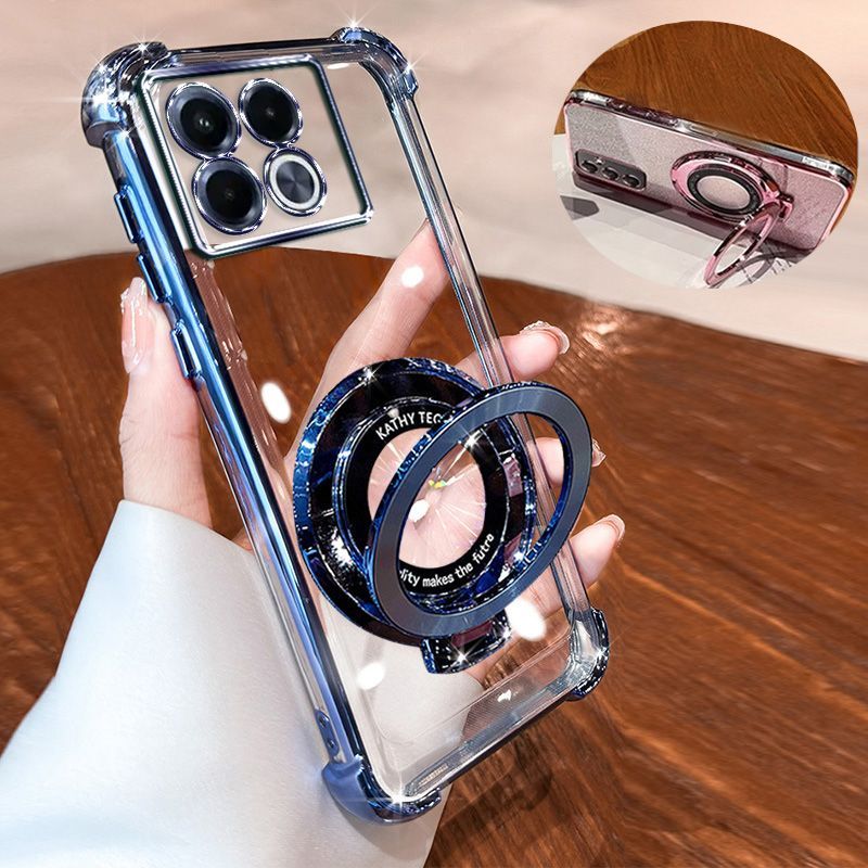 Transparent Soft Case for Infinix Note 40 Pro 4G/5g Fall Prevention Magnetic Kickstand Luxury Phone Case Protective Cover for Infinix Note 40 Pro+/ Plus 5G