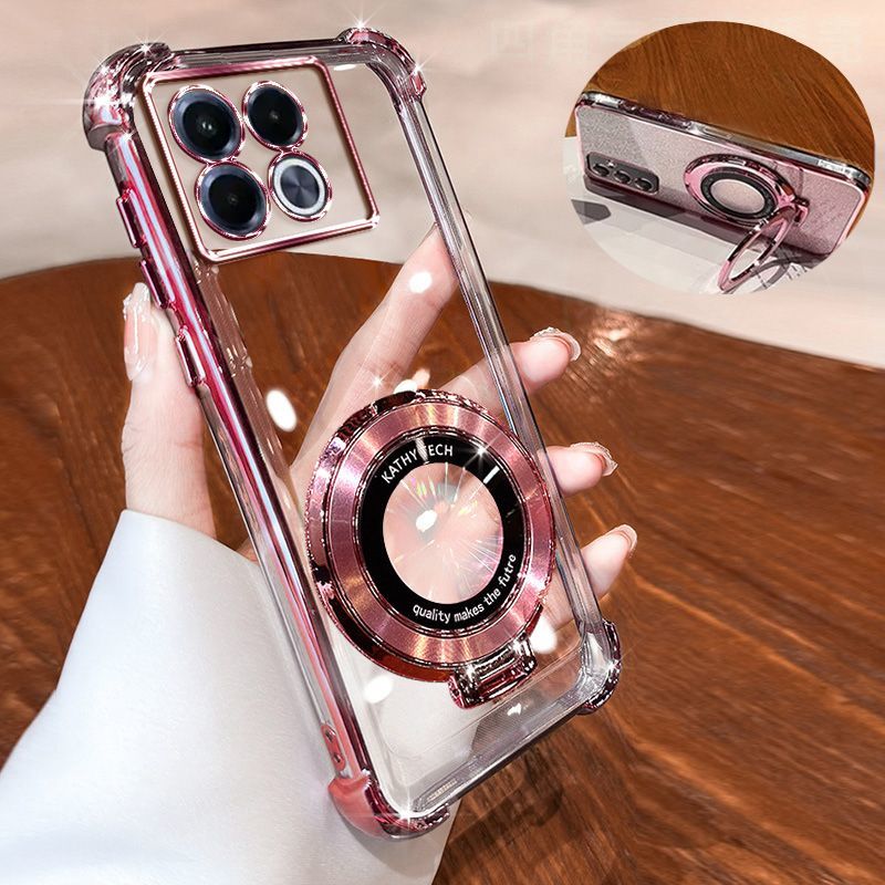 Transparent Soft Case for Infinix Note 40 Pro 4G/5g Fall Prevention Magnetic Kickstand Luxury Phone Case Protective Cover for Infinix Note 40 Pro+/ Plus 5G
