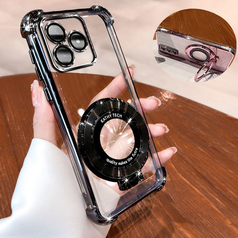 Transparent Soft Case for OPPO Realme C61 Fall Prevention Magnetic Kickstand Luxury Phone Case Protective Cover for Realme C63