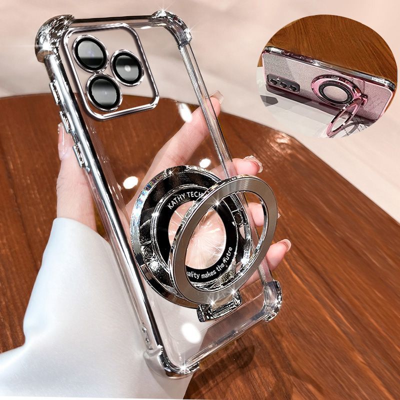 Transparent Soft Case for OPPO Realme C61 Fall Prevention Magnetic Kickstand Luxury Phone Case Protective Cover for Realme C63