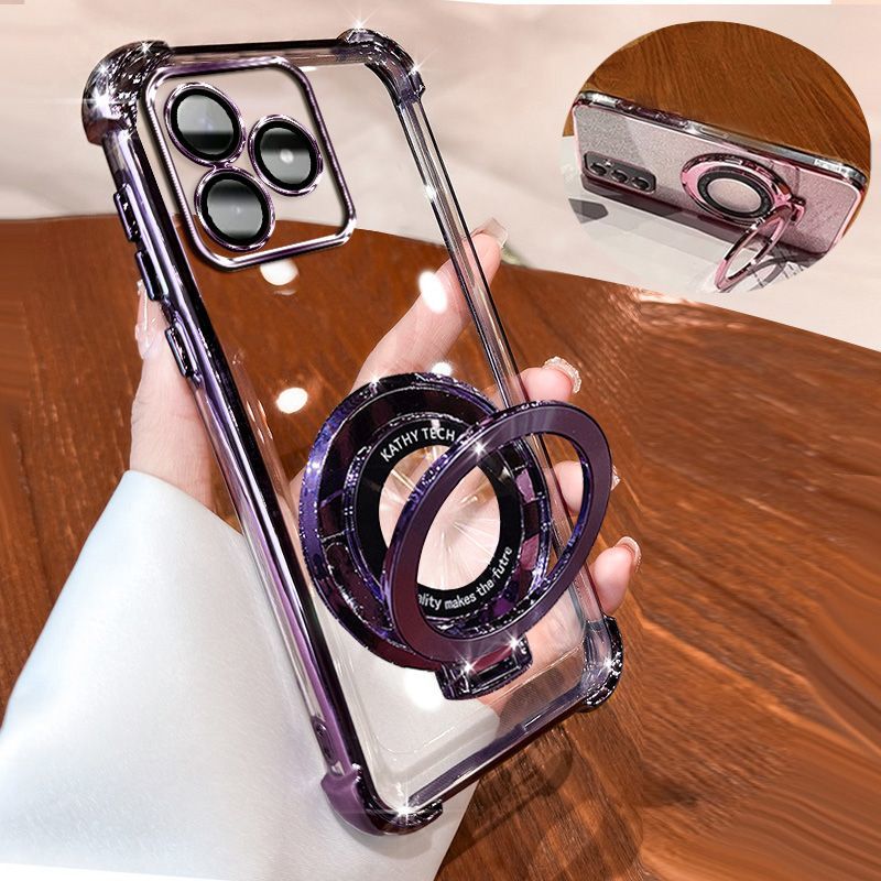 Transparent Soft Case for OPPO Realme C61 Fall Prevention Magnetic Kickstand Luxury Phone Case Protective Cover for Realme C63